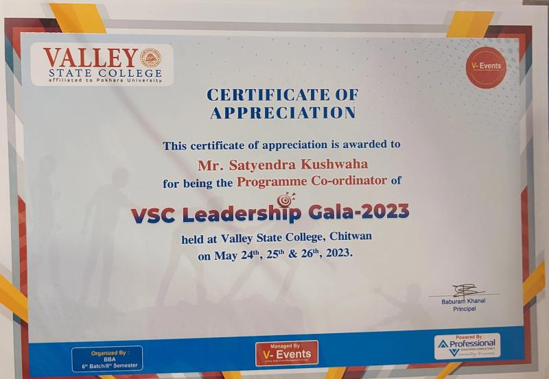 Certificate of Apprecation